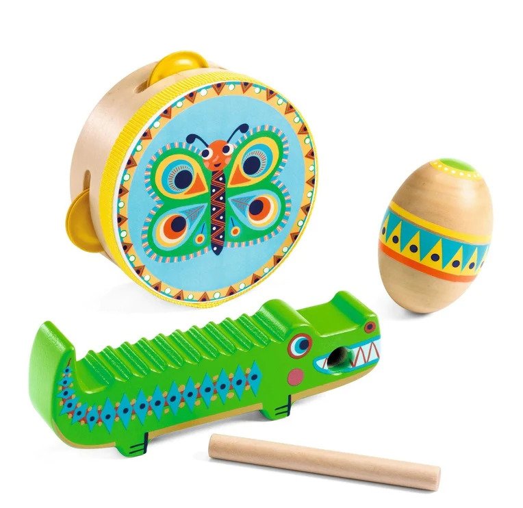 Animambo - 3 Piece Music Set - Guiro, Maracas, Tambourine