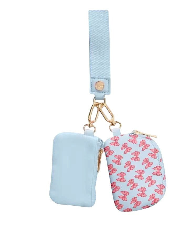 Blue Bow Dual Wallet Wristlet