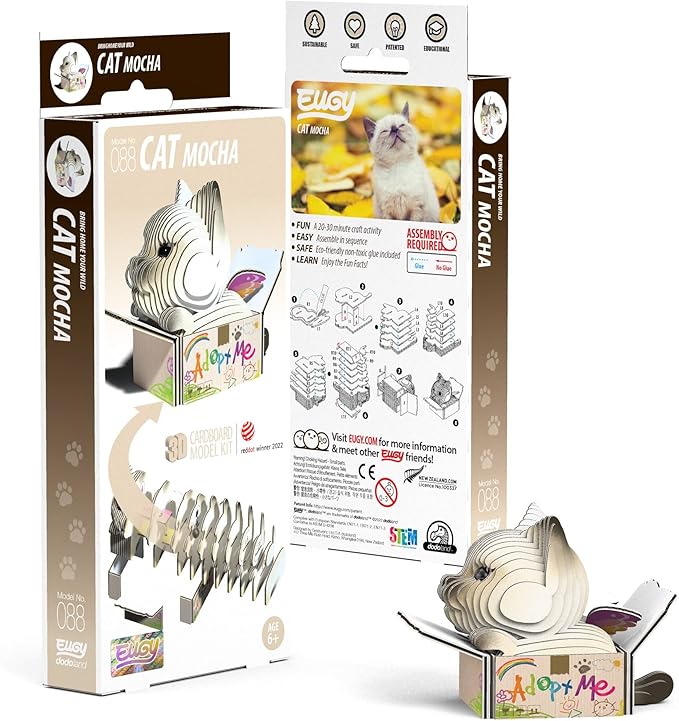 Eugy Mocha Cat in Box 3D Cardboard Model Kit