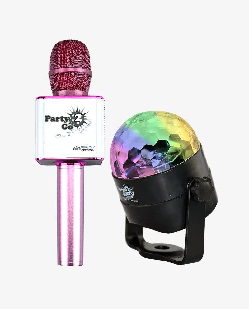 Party 2 Go Pink Karaoke Microphone & Disco Ball
