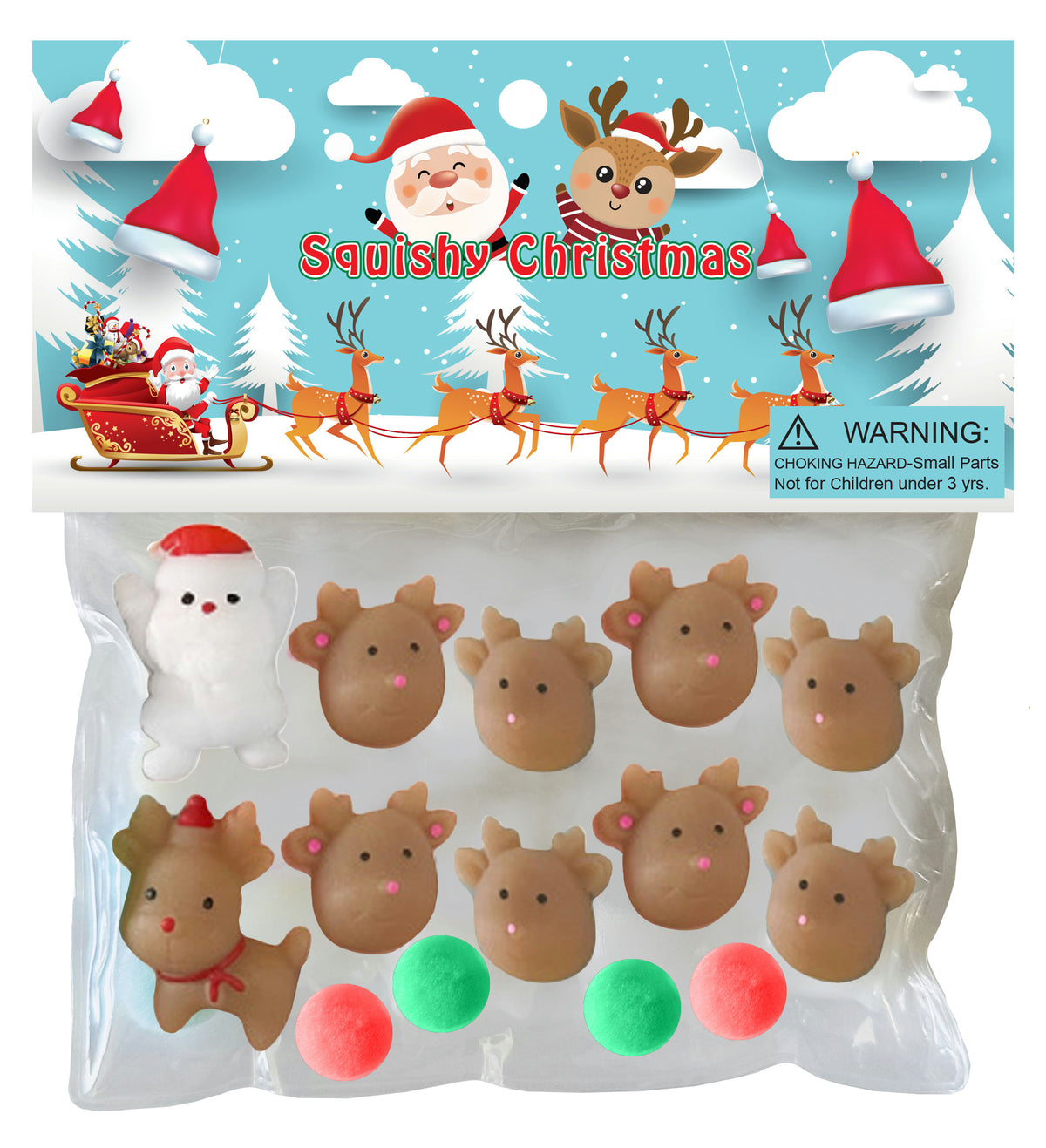 Taba-Zaba Squishy Christmas Santa with Reindeer 10 pc